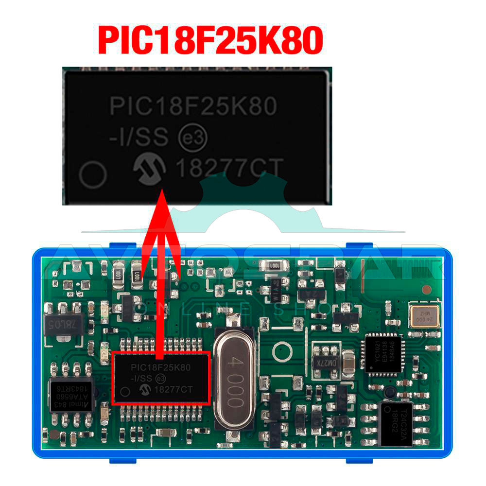 დიაგნოსტიკური სკანერი OBD2 ELM327 v1.5 (ჩიპსეტი PIC18F25K80, 2 პლატა)