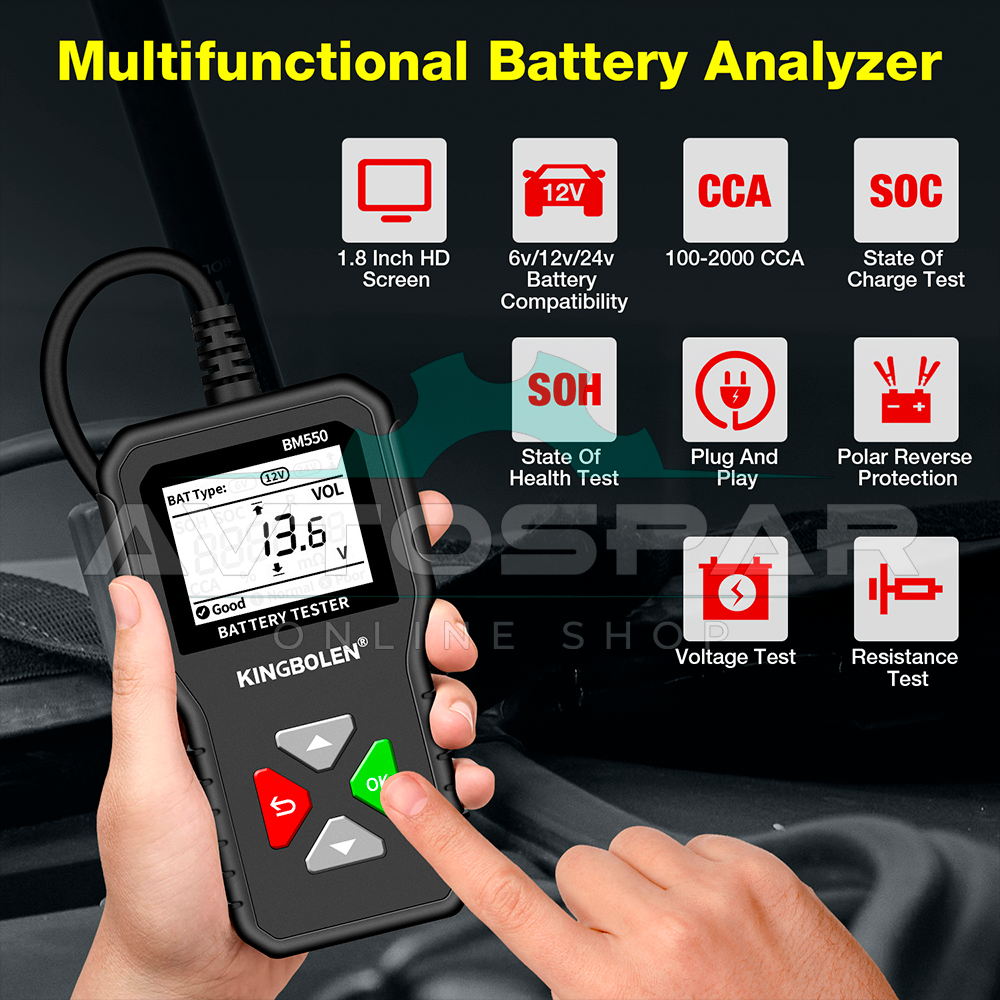 აკუმულატორის ტესტერი 6/12/24V Kingbolen BM550