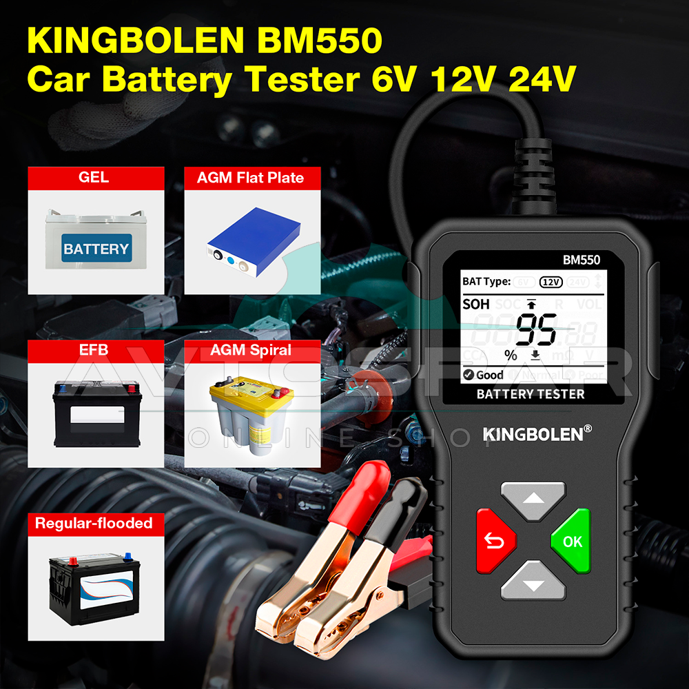 აკუმულატორის ტესტერი 6/12/24V Kingbolen BM550
